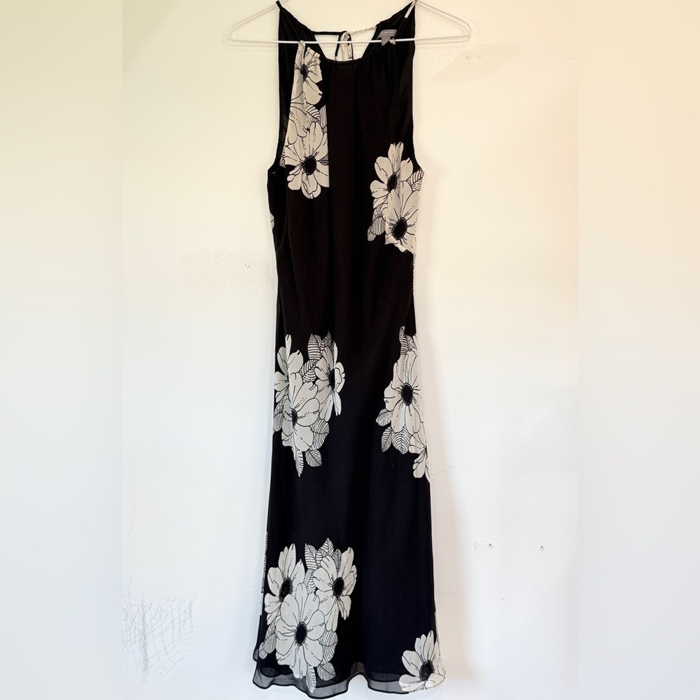 Ann Taylor Silk Elegant Black and White Floral Dress